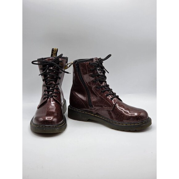 Dr Martens Unisex 1490 Glitter Brown Coated Patent Leather Boots M5 W6 - Picture 1 of 9